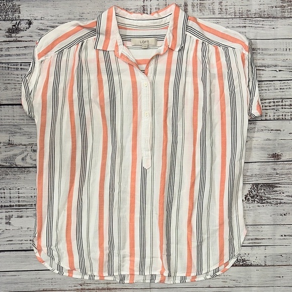 LOFT Tops - LOFT Coral and White Striped Top Sz. M